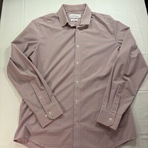 Mizzen+Main Leeward Mens X-Large Trim Fit Gingham Dress Shirt‎ Orange Blue White